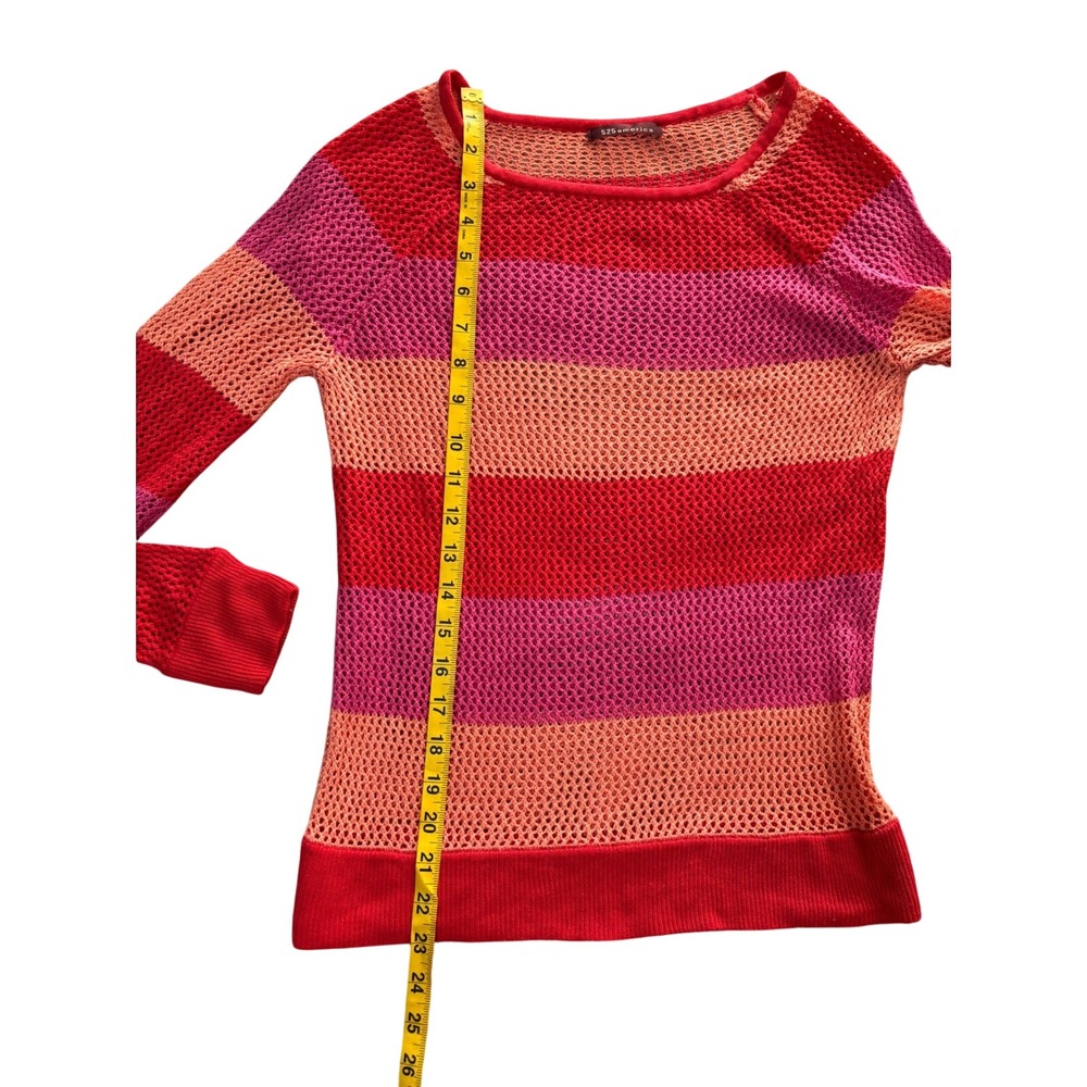 525 America Open Knit Sweater Womens S Red Pink Orange Excellent Striped Mesh - Picture 6 of 7